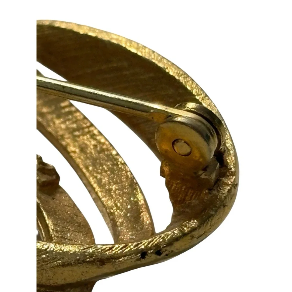 Vintage‎ Coro Brooch Pin Gold Tone Abstract Brushed Polished Swirl Modernist MCM